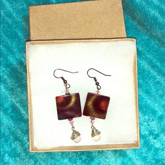 Pierced Earrings Handmade Brown/Yellow/Orange - Picture 3 of 3